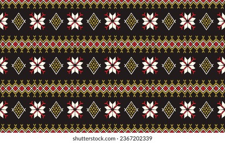 Vector nordic ornament. winter scandinavian seamless pattern, border design for fashion fabric, knit, textile, cross embroidery. Norwegian background with red and blue colors