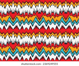 Vector nordic ornament. winter scandinavian seamless pattern, border design for fashion fabric, knit, textile, cross embroidery. Norwegian background with red and blue colors