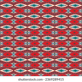 Vector nordic ornament. winter scandinavian seamless pattern, border design for fashion fabric, knit, textile, cross embroidery. Norwegian background with red and blue colors
