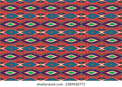 Vector nordic ornament. winter scandinavian seamless pattern, border design for fashion fabric, knit, textile, cross embroidery. Norwegian background with red and blue colors