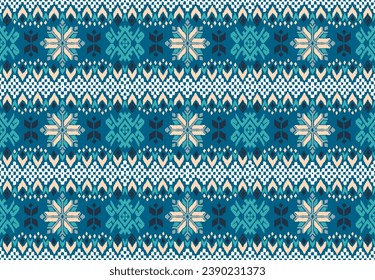 Vector nordic ornament. winter scandinavian seamless pattern, border design for fashion fabric, knit, textile, cross embroidery. Norwegian background with red and blue colors