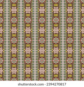Vector nordic ornament. winter scandinavian seamless pattern, border design for fashion fabric, knit, textile, cross embroidery. Norwegian background with red and blue colors