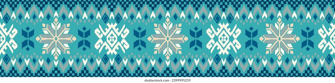 Vector nordic ornament. winter scandinavian seamless pattern, border design for fashion fabric, knit, textile, cross embroidery. Norwegian background with red and blue colors