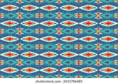 Vector nordic ornament. winter scandinavian seamless pattern, border design for fashion fabric, knit, textile, cross embroidery. Norwegian background with red and blue colors