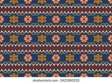 Vector nordic ornament. winter scandinavian seamless pattern, border design for fashion fabric, knit, textile, cross embroidery. Norwegian background with red and blue colors