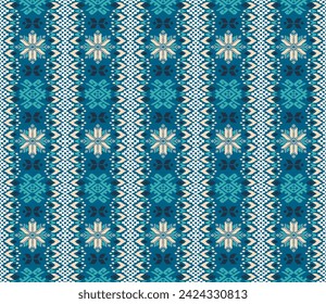 Vector nordic ornament. winter scandinavian seamless pattern, border design for fashion fabric, knit, textile, cross embroidery. Norwegian background with red and blue colors