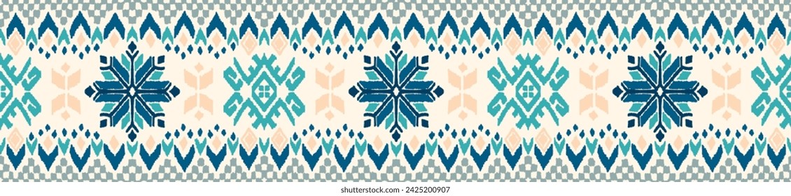 Vector nordic ornament. winter scandinavian seamless pattern, border design for fashion fabric, knit, textile, cross embroidery. Norwegian background with red and blue colors
