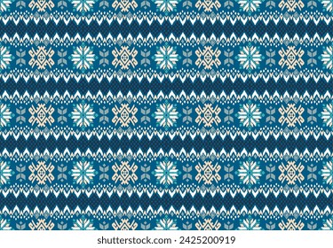 Vector nordic ornament. winter scandinavian seamless pattern, border design for fashion fabric, knit, textile, cross embroidery. Norwegian background with red and blue colors