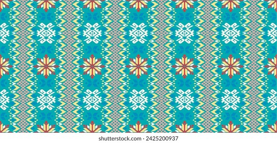 Vector ornamento nórdico. patrón escandinavo de invierno sin costuras, diseño de borde para tela de moda, punto, textil, bordado cruzado. Fondo noruego con colores rojo y azul