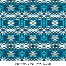 Vector nordic ornament. winter scandinavian seamless pattern, border design for fashion fabric, knit, textile, cross embroidery. Norwegian background with red and blue colors