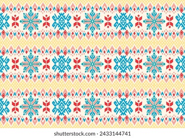 Vector nordic ornament. winter scandinavian seamless pattern, border design for fashion fabric, knit, textile, cross embroidery. Norwegian background with red and blue colors