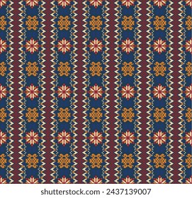 Vector nordic ornament. winter scandinavian seamless pattern, border design for fashion fabric, knit, textile, cross embroidery. Norwegian background with red and blue colors
