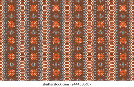 Vector nordic ornament. winter scandinavian seamless pattern, border design for fashion fabric, knit, textile, cross embroidery. Norwegian background with red and blue colors