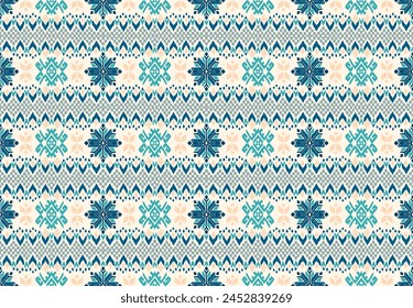 Vector nordic ornament. winter scandinavian seamless pattern, border design for fashion fabric, knit, textile, cross embroidery. Norwegian background with red and blue colors