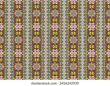 Vector nordic ornament. winter scandinavian seamless pattern, border design for fashion fabric, knit, textile, cross embroidery. Norwegian background with red and blue colors