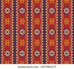 Vector nordic ornament. winter scandinavian seamless pattern, border design for fashion fabric, knit, textile, cross embroidery. Norwegian background with red and blue colors