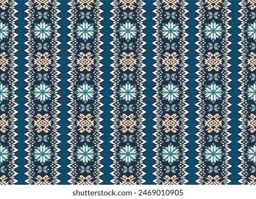 Vector nordic ornament. winter scandinavian seamless pattern, border design for fashion fabric, knit, textile, cross embroidery. Norwegian background with red and blue colors