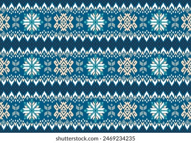 Vector nordic ornament. winter scandinavian seamless pattern, border design for fashion fabric, knit, textile, cross embroidery. Norwegian background with red and blue colors