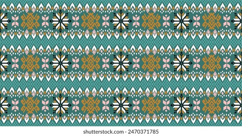 Vector nordic ornament. winter scandinavian seamless pattern, border design for fashion fabric, knit, textile, cross embroidery. Norwegian background with red and blue colors