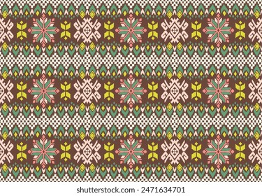 Vector nordic ornament. winter scandinavian seamless pattern, border design for fashion fabric, knit, textile, cross embroidery. Norwegian background with red and blue colors