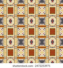 Vector nordic ornament. winter scandinavian seamless pattern, border design for fashion fabric, knit, textile, cross embroidery. Norwegian background with red and blue colors