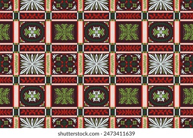 Vector nordic ornament. winter scandinavian seamless pattern, border design for fashion fabric, knit, textile, cross embroidery. Norwegian background with red and blue colors