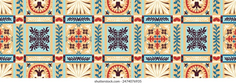 Vector nordic ornament. winter scandinavian seamless pattern, border design for fashion fabric, knit, textile, cross embroidery. Norwegian background with red and blue colors