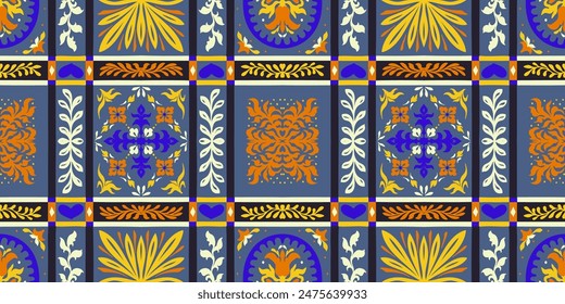 Vector nordic ornament. winter scandinavian seamless pattern, border design for fashion fabric, knit, textile, cross embroidery. Norwegian background with red and blue colors