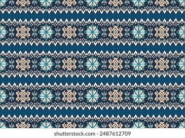 Vector nordic ornament. winter scandinavian seamless pattern, border design for fashion fabric, knit, textile, cross embroidery. Norwegian background with red and blue colors