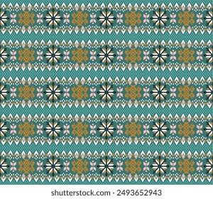 Vector nordic ornament. winter scandinavian seamless pattern, border design for fashion fabric, knit, textile, cross embroidery. Norwegian background with red and blue colors
