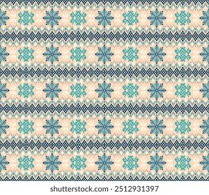 Vector nordic ornament. winter scandinavian seamless pattern, border design for fashion fabric, knit, textile, cross embroidery. Norwegian background with red and blue colors