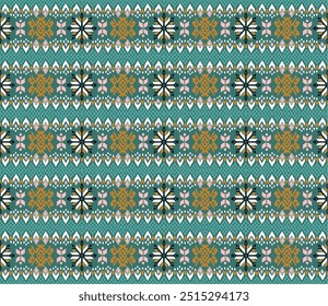 Vector nordic ornament. winter scandinavian seamless pattern, border design for fashion fabric, knit, textile, cross embroidery. Norwegian background with red and blue colors