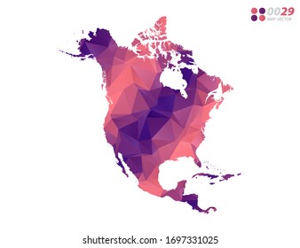 Vector of North America map colorful polygon red triangle mosaic with white background. style gradient.