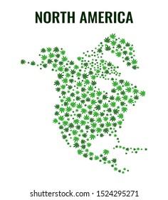Vector North America map with mosaic of green leaves . Geographic scheme USA consist of marijuana leaves in flat style.