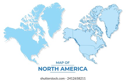 Mapa de vectores de Norteamérica: ilustración simple de estilo plano y de contorno