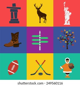 Vector north america travel flat color. Vector format eps 10. Flat colors