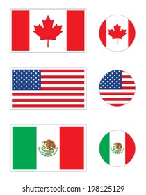 Vector North American flag and icon set