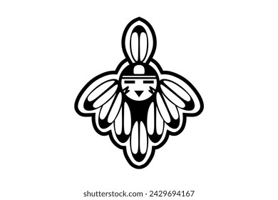 Vector North American Indian Face Icon on White Background