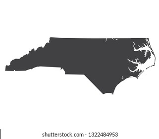 Vector North Carolina Map silhouette. Isolated vector Illustration. Black on White background.