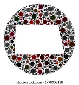 Collage de mapas del estado de Dakota del Norte del vector del virus covid-2019. La infección ataca el territorio de bloqueo desde afuera. Collage de mapas del estado de Dakota del Norte formado con partes de infección.