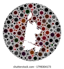 Vector North Holland map collage of coronavirus. Infection attacks the lockdown territory from external zone. Stencils circle North Holland map collage created with infection elements.