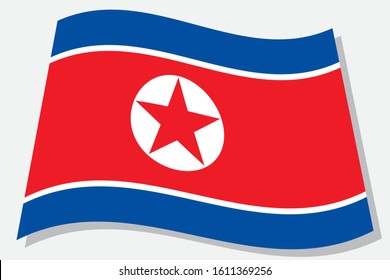 Vector of North Korea flag. By blue, red and white with shadow on gray background. Red star on white cycle shape set on center. Size width 3000 pixel and height 2000 pixel. EPS.file