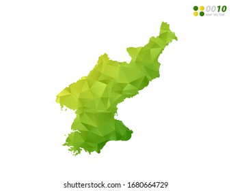 Vector de Corea del Norte cartografiar mosaico triángulo de polígono verde y amarillo con fondo blanco. degradado de estilo.