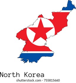 Vector North Korea  map silhouette, painted in colors of a national flag
