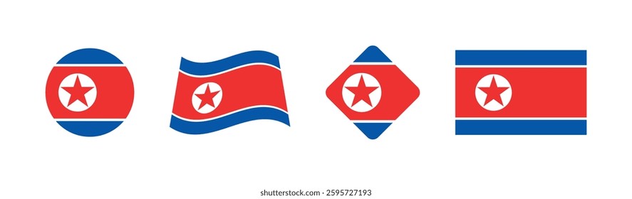 Vector North Korea National Flag icon collection. Flag set of North Korea various styles.