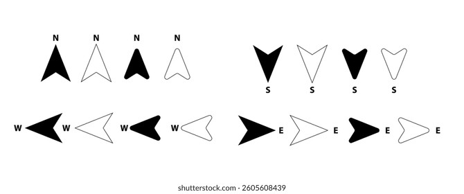 vector north, south, west, east. Map symbol. Arrow icon.