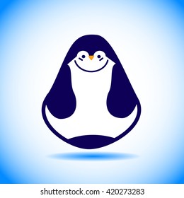 Vector Northern animal penguin isolated on blue & white background. Flat simple pengiun silhouette. 