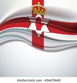 Vector Northern Ireland flag blowing in the wind on white background. Background texture.