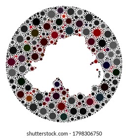 Vector Northern Ireland map collage of covid-2019 virus. Infection attacks the isolated territory from outside. Hole circle Northern Ireland map collage created with infection elements.