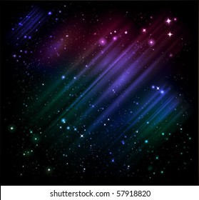 vector northern lights and night starry sky